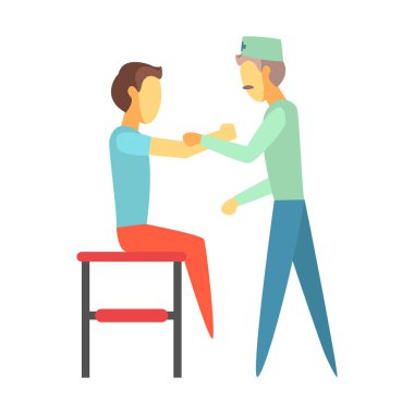 Doktor yaralı kol incelenmesi  