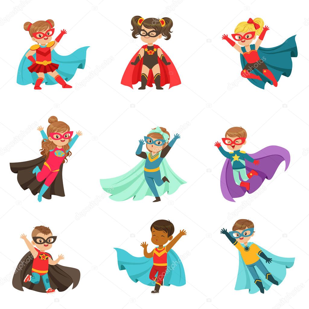 boys and girls in superhero costumes 