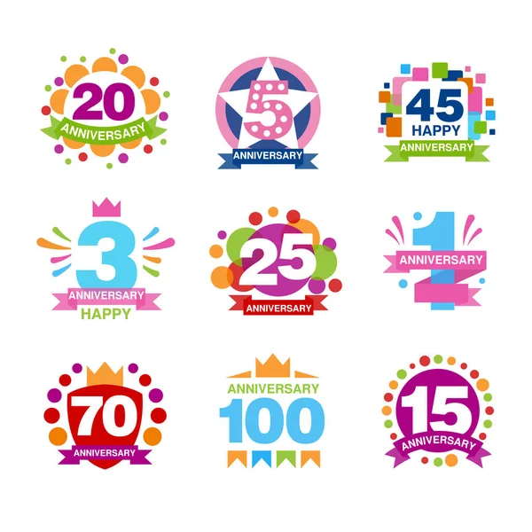 Anniversary birthdays festive signs set — Stock Vector