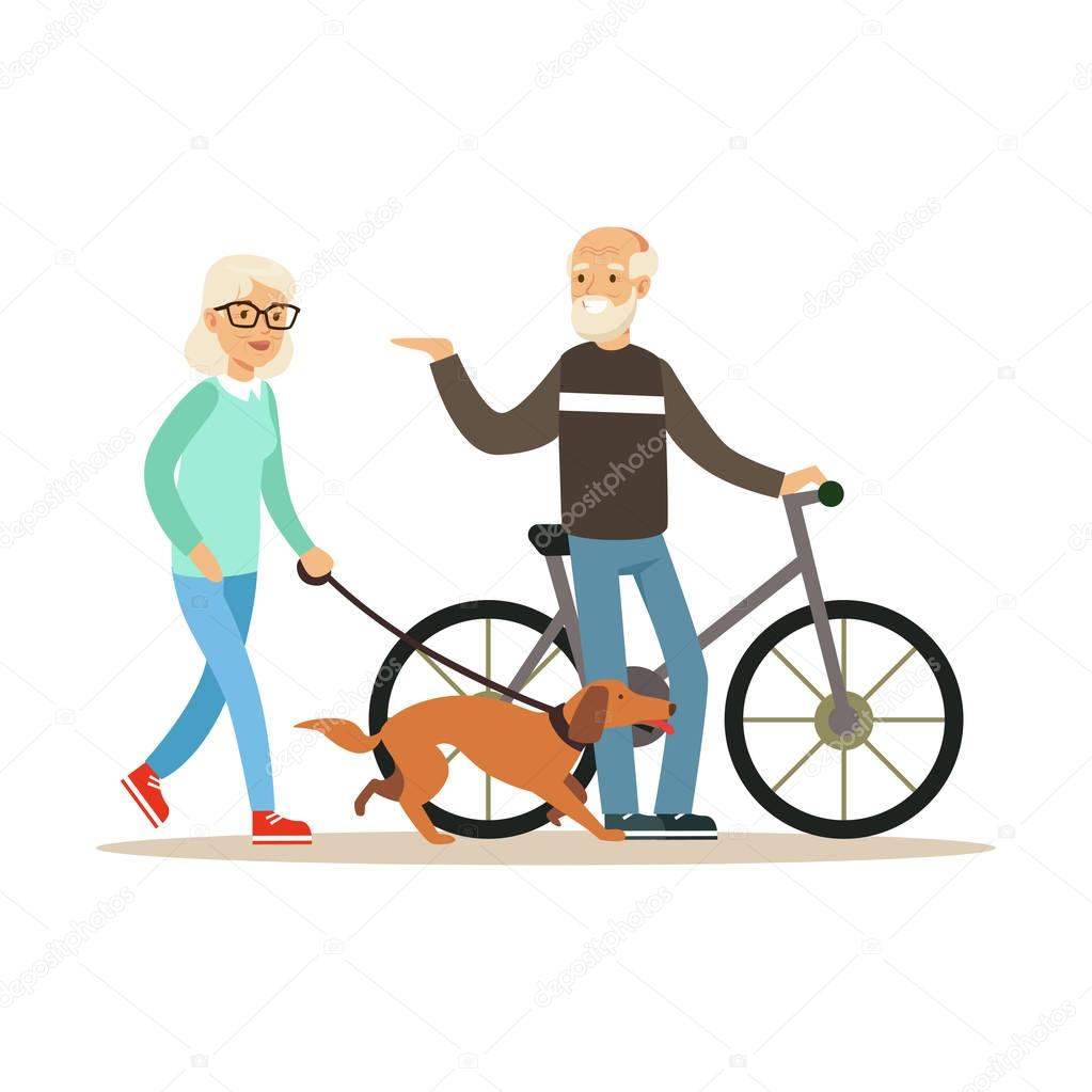 Old man standing next to bike 