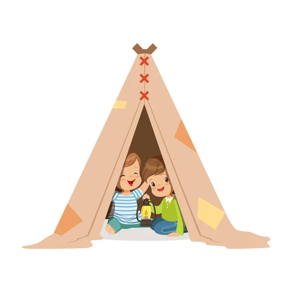 Kinder haben Spaß in Hütte — Stockvektor