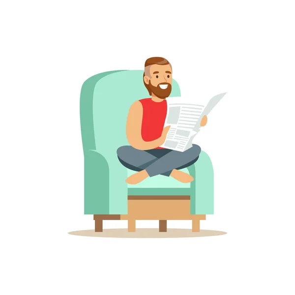 Young bearded man sitting on armchair — Stock Vector