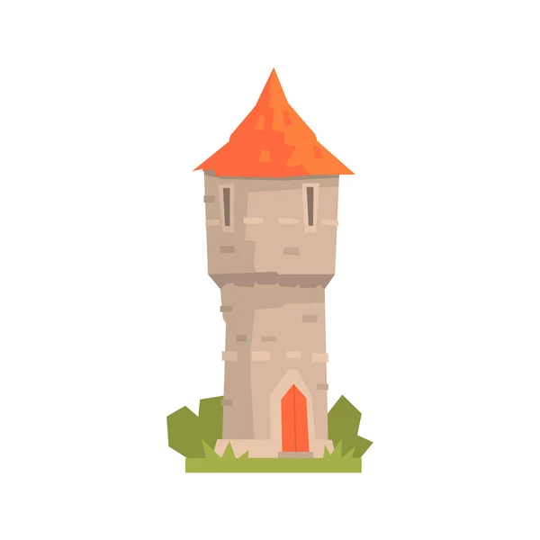 Antigua torre de piedra con techo rojo — Vector de stock