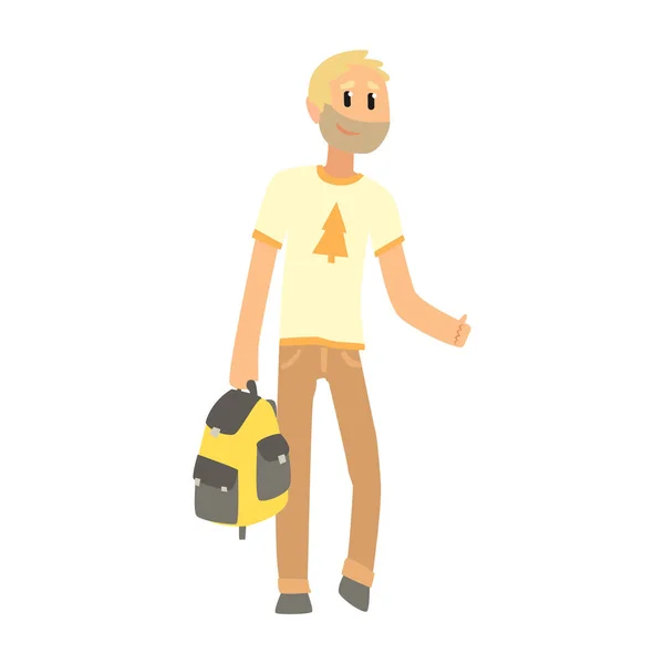 Ωτοστόπ άνθρωπος με τσάντα — Διανυσματικό Αρχείο