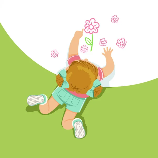 Niña pintando flores — Vector de stock