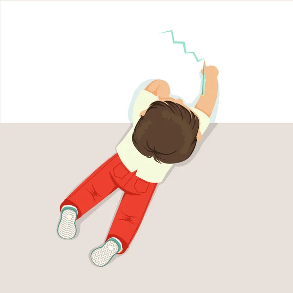 Junge liegt auf Bauch und zeichnet — Stockvektor