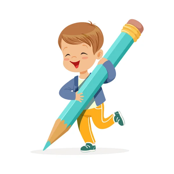 Niedlicher kleiner Junge mit Bleistift — Stockvektor