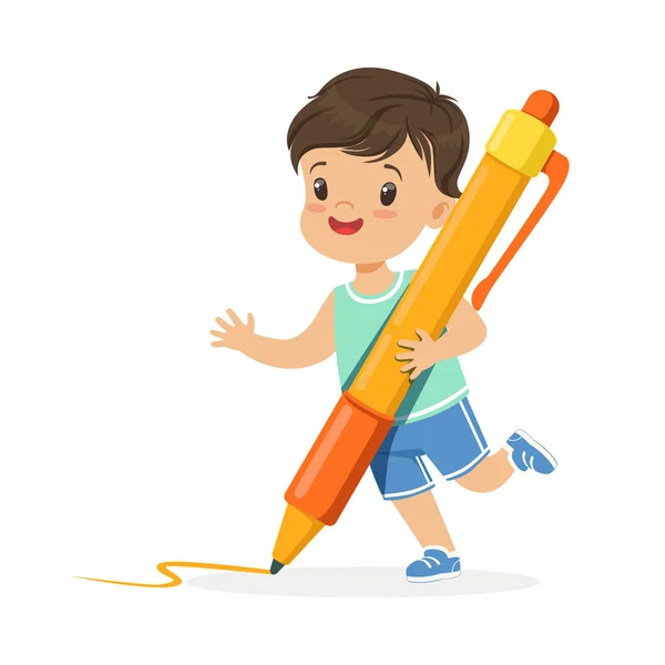 Μικρό αγόρι εκμετάλλευση στυλό — Διανυσματικό Αρχείο