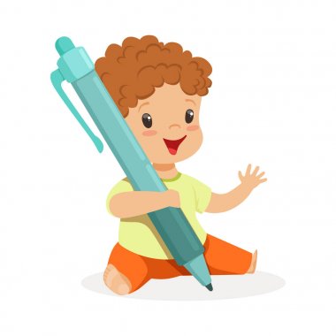 küçük çocuk holding mavi kalem