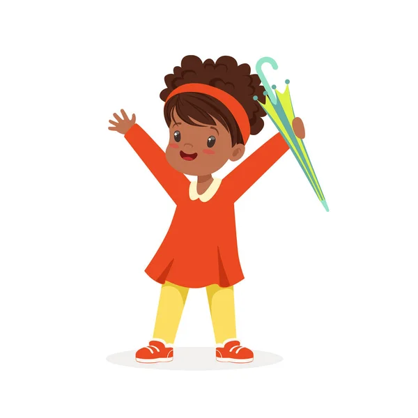 Χαριτωμένο μικρό κορίτσι εκμετάλλευση ομπρέλα — Διανυσματικό Αρχείο