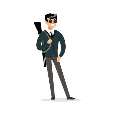 adam silah omuz ile güneş gözlüğü