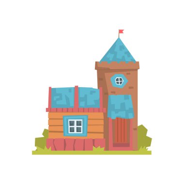 Eski ahşap ev ve taş kule,