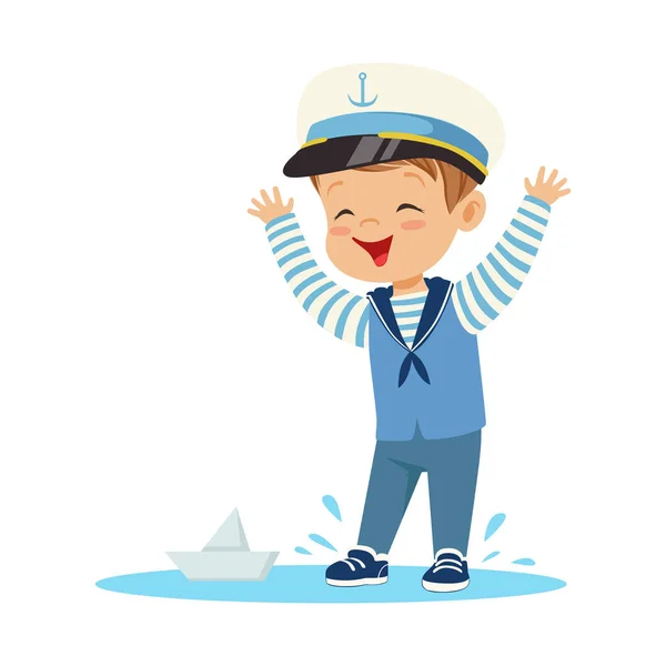 Smiling boy wearing sailors costume — Stock Vector