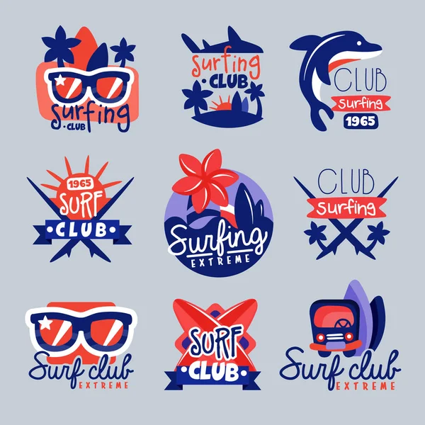 Surfing club logo templates set — Stock Vector