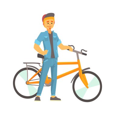 genç adam bisiklet için sonraki ayakta