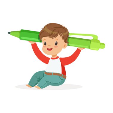 Sevimli küçük çocuk holding kalem 