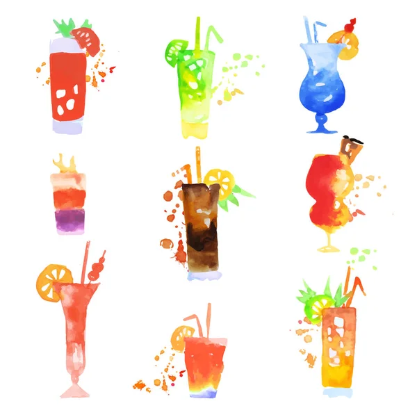 Набор коктейльных летних напитков — стоковый вектор