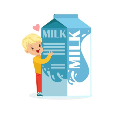 küçük çocuk ve süt karton kutu 