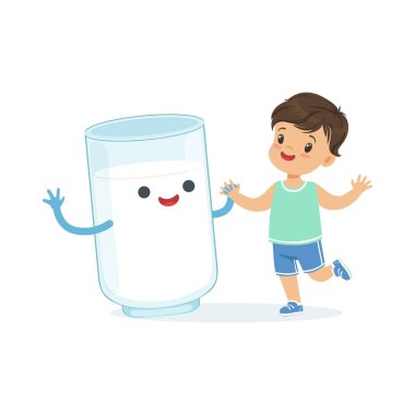 Sevimli küçük çocuk ve süt cam 