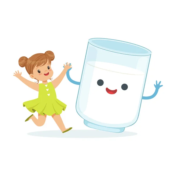 Sevimli küçük kız ve süt cam — Stok Vektör