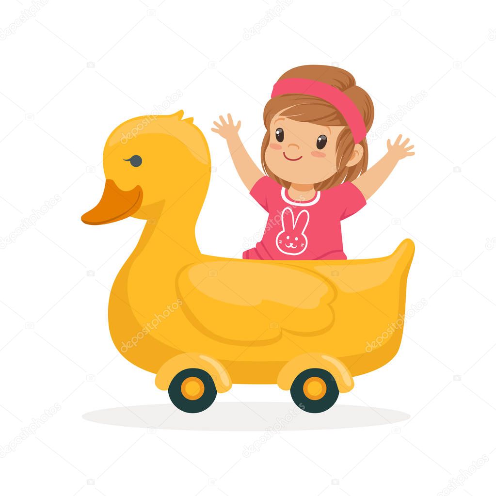 Cute girl riding on duck