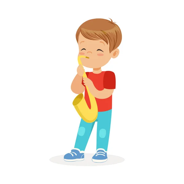 Lindo niño tocando la trompeta — Vector de stock