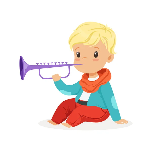 Rapaz bonito tocando clarinete — Vetor de Stock
