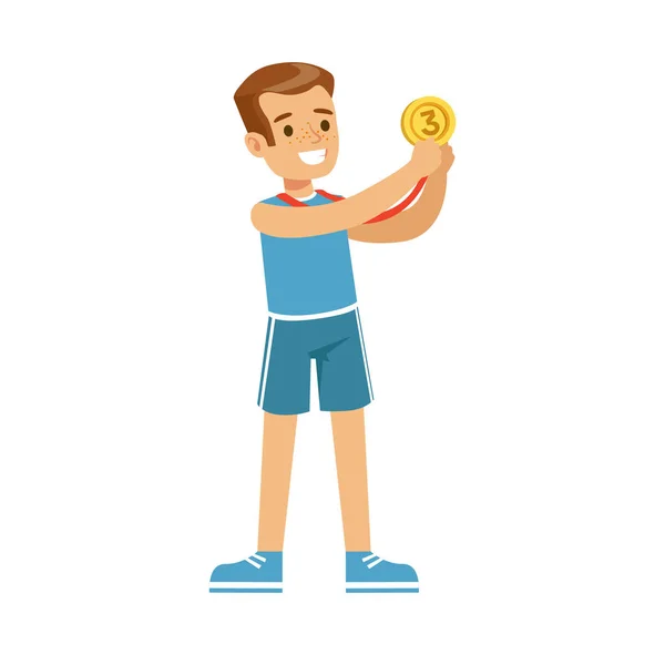 Young smiling boy with medal — Stock Vector