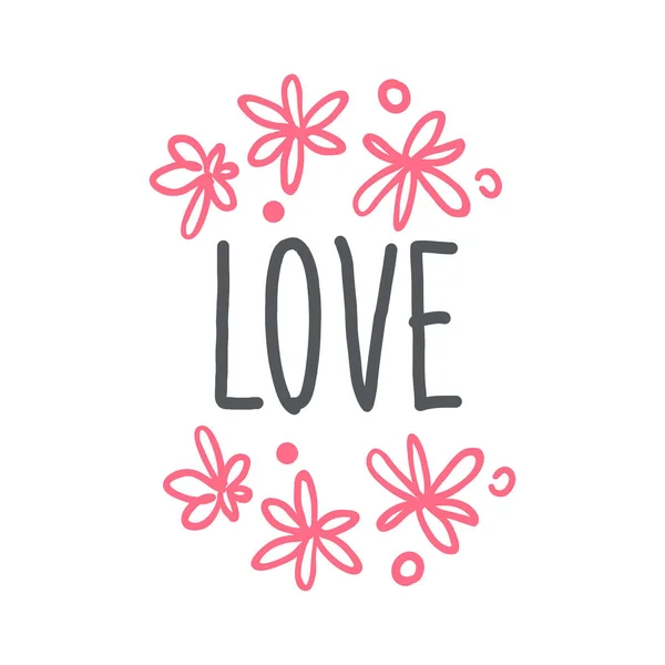 Modèle de logo Love, vecteur dessiné à la main Illustration avec des fleurs — Image vectorielle