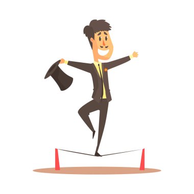 İp cambazı renkli tel, sirke veya sokak aktör Dengeleme detaylı vektör çizim karikatür