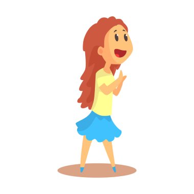 Bir şey izlemek ve renkli karikatür detaylı vektör çizim applauding sevimli mutlu kız