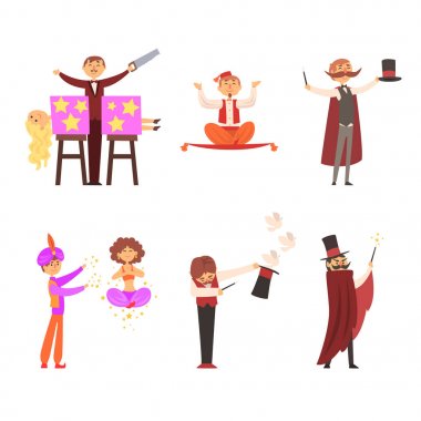 Sihirbaz sirk gösterisi sihirli büyü hileci vektör hileler