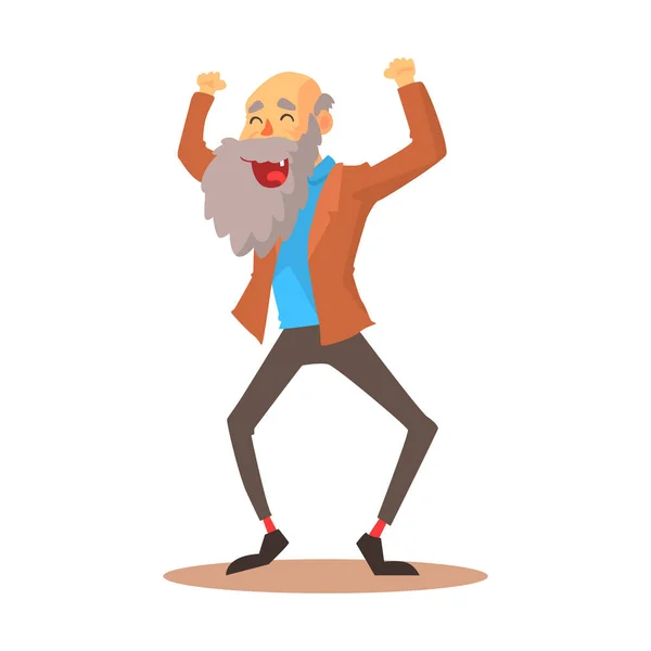 Feliz hombre viejo riendo de pie con los brazos levantados caricatura colorido vector detallado Ilustración — Vector de stock