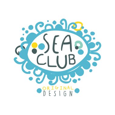 El çekilmiş renkli vektör çizim Deniz Kulübü logo tasarımı, yaz seyahat ve spor