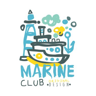 El çekilmiş renkli vektör çizim Deniz Kulübü logo tasarımı, yaz seyahat ve spor
