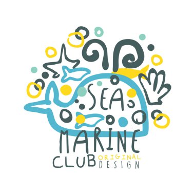 Deniz deniz kulübü orijinal logo tasarımı, seyahat yaz ve el çekilmiş renkli vektör çizim spor