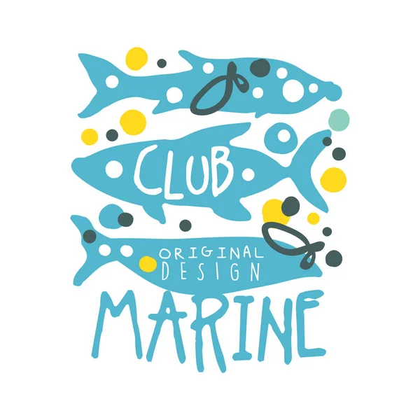 Marine club original logo design, summer travel and sport hand drawn colorful vector Illustration — Stock Vector