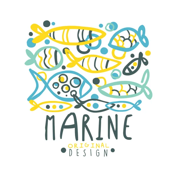 Design del logo marino, viaggi estivi e sport disegnati a mano colorato vettore Illustrazione — Vettoriale Stock