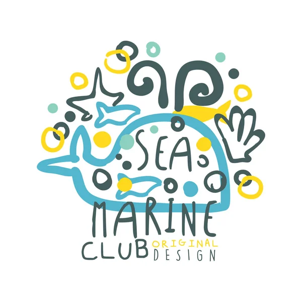 Deniz deniz kulübü orijinal logo tasarımı, seyahat yaz ve el çekilmiş renkli vektör çizim spor