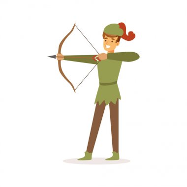 Yay, geleneksel kostüm renkli Avrupa Ortaçağ karakteri ile nişan Archer illüstrasyon vektör