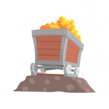 Retro wooden wagon with gold ore, mining industry concept cartoon vector Illustration clipart