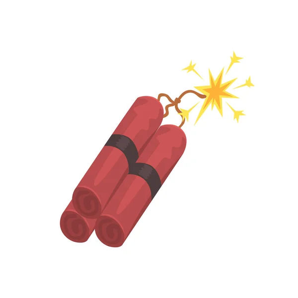 Dynamite bomb explosion with burning wick, mining industry concept cartoon vector Illustration — Stock Vector