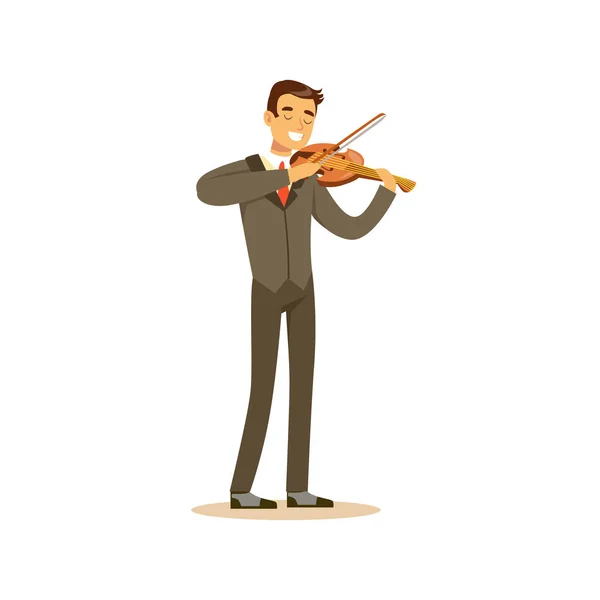 Male musician wearing a classic suit playing violin, classical music performance vector Illustration — Stock Vector