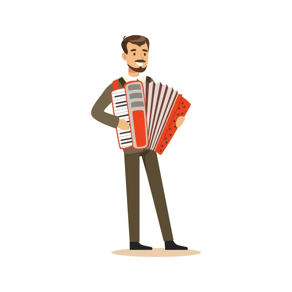 Mannelijke musicus het dragen van een klassieke pak spelen van accordeon vector illustratie — Stockvector
