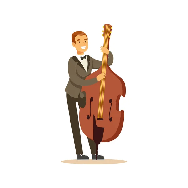 Hombre violonchelista tocando música clásica en violonchelo, vector de interpretación de música clásica Ilustración — Archivo Imágenes Vectoriales