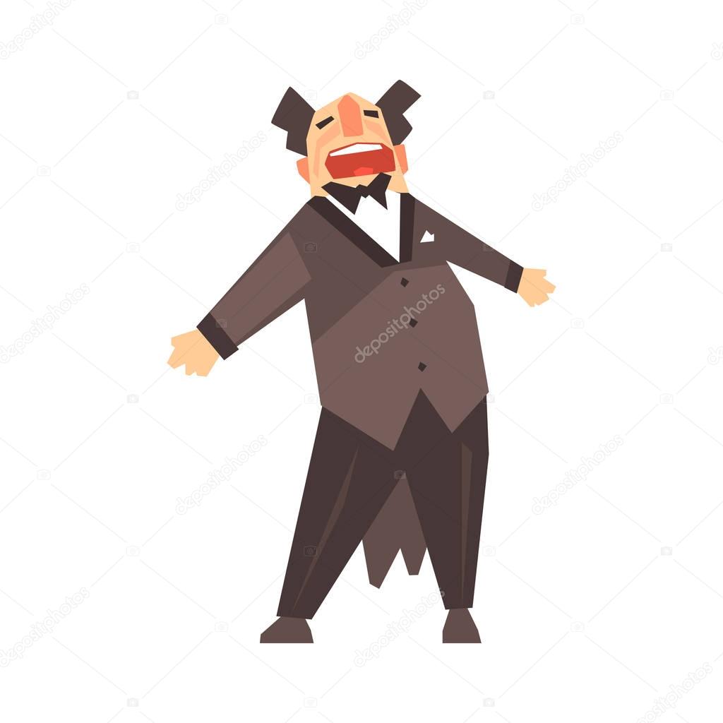 Male opera singer character cartoon vector Illustration