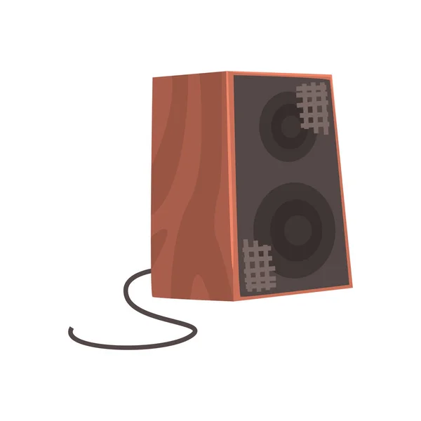 Houten audio-luidspreker, muziekmateriaal cartoon vector illustratie — Stockvector