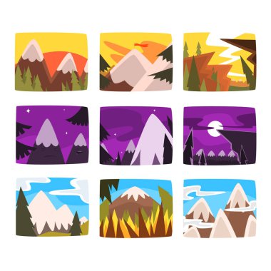 Dağ manzaraları günün farklı zamanlarda ayarla