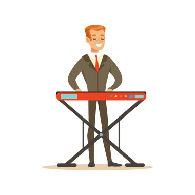 Klavye vektör çizim oynarken bir klasik takım elbise erkek müzisyen