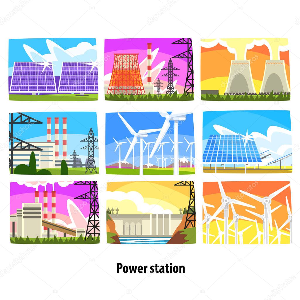 Power station set, electricity generation plants and sources